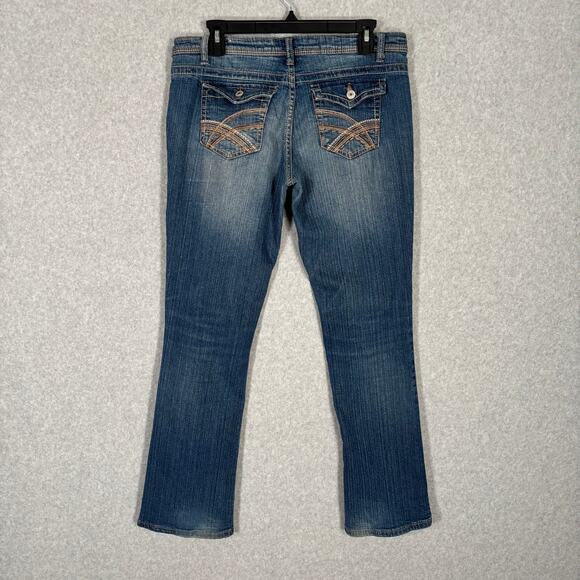 Rue 21 Jeans Juniors 7/8S Bootcut Slim Boot Low Rise Bitty Pocket Flap Y2K Short - Picture 7 of 14